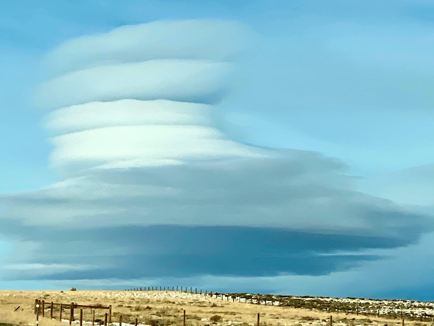 On our Sprinter trip from Maine to Idaho, this unusual cloud hung over us for miles driving west from Laramie, WY. Heavy winds and snow squalls were a challenge, but the Sprinter handled the conditions well. #sprintervan #unusualcloudphotography #winnebagorevel #orcuttphotography #vanlife #wyominglandscape #wyomingsky
