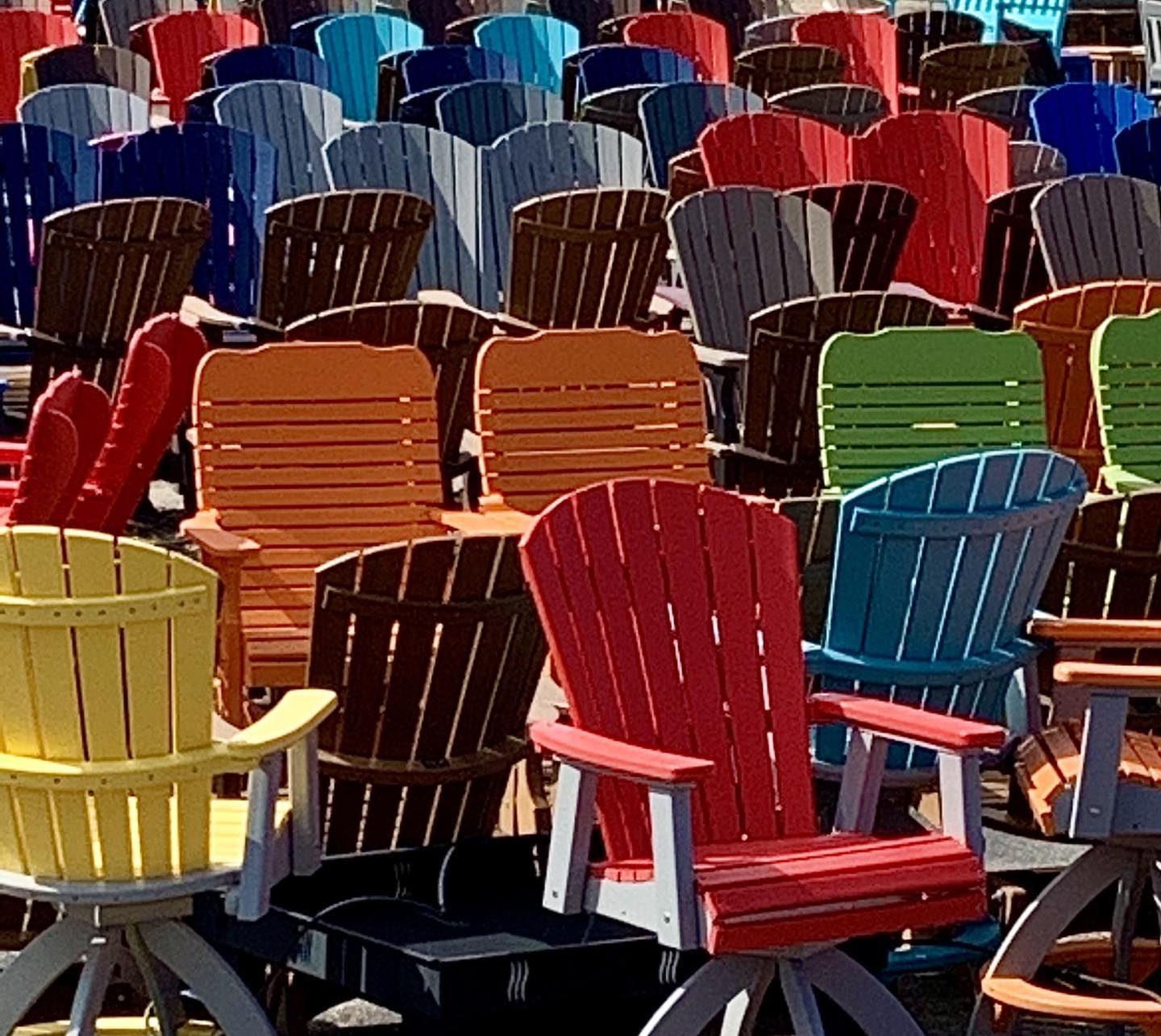 Anticipating a busy outdoor season in the weeks ahead in Poncha Springs, Colorado. #ponchaspringscolorado #orcuttphotography.com #colorfullawnchairs #coloradocolor
