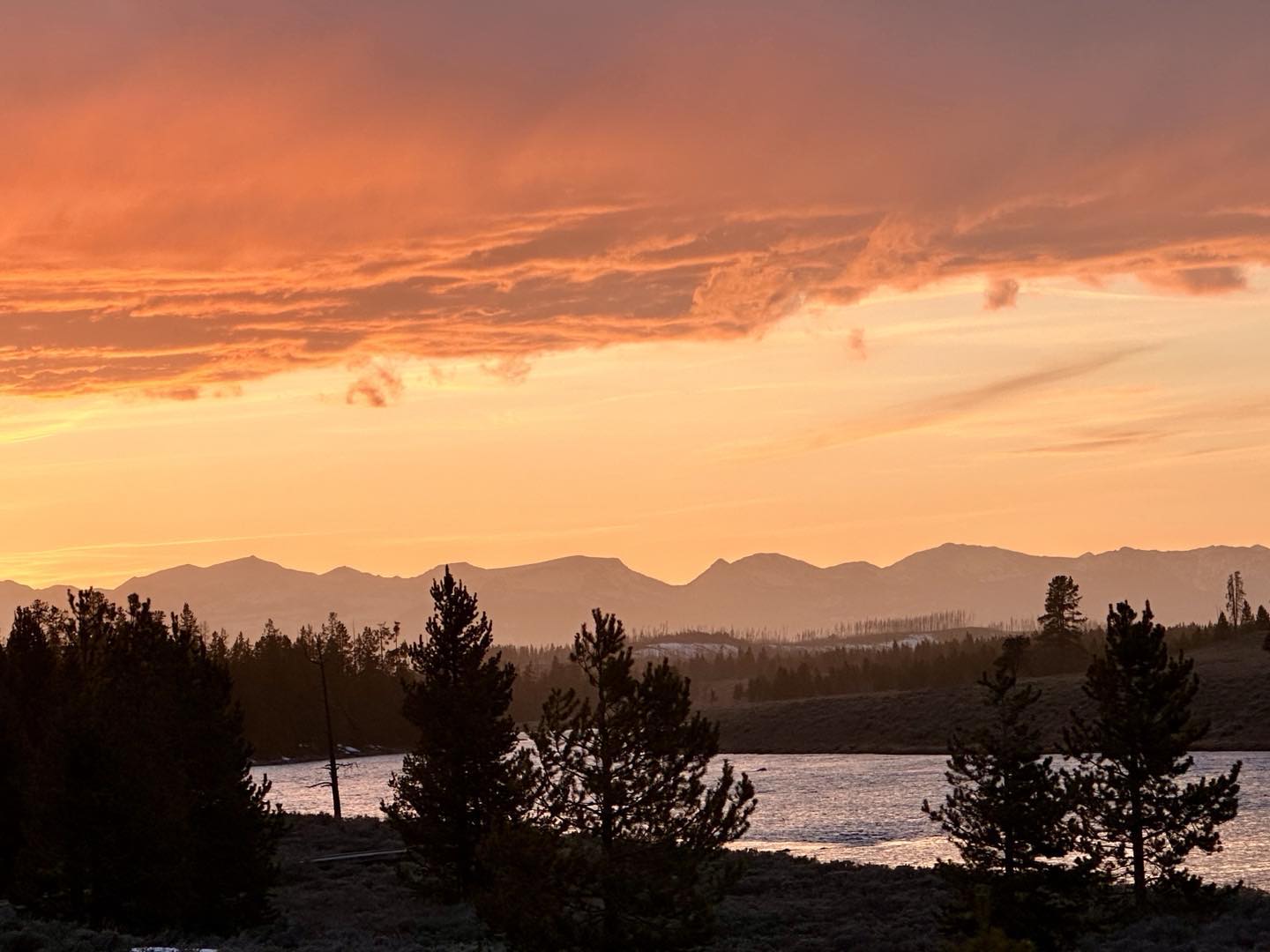 Van-life, sunset along the Madison River in Yellowstone NP. Still quite a bit of snow in places, but road from West Yellowstone to Old Faithful now open.