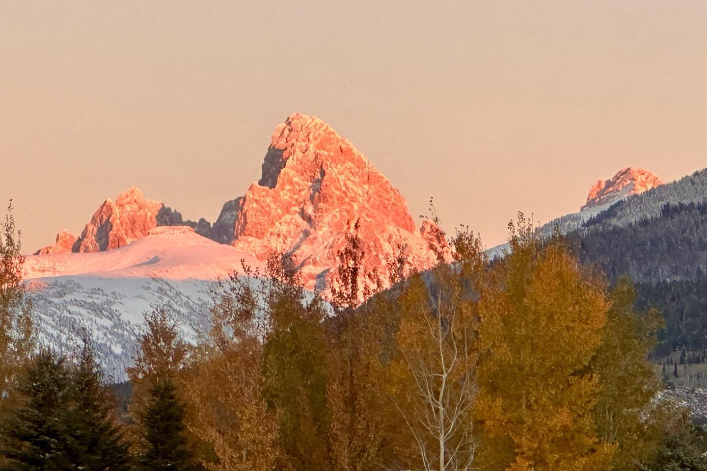 The Grand Teton and neighboring peaks from Driggs, ID in Teton Valley late this afternoon. Always a little different every time we see this view!