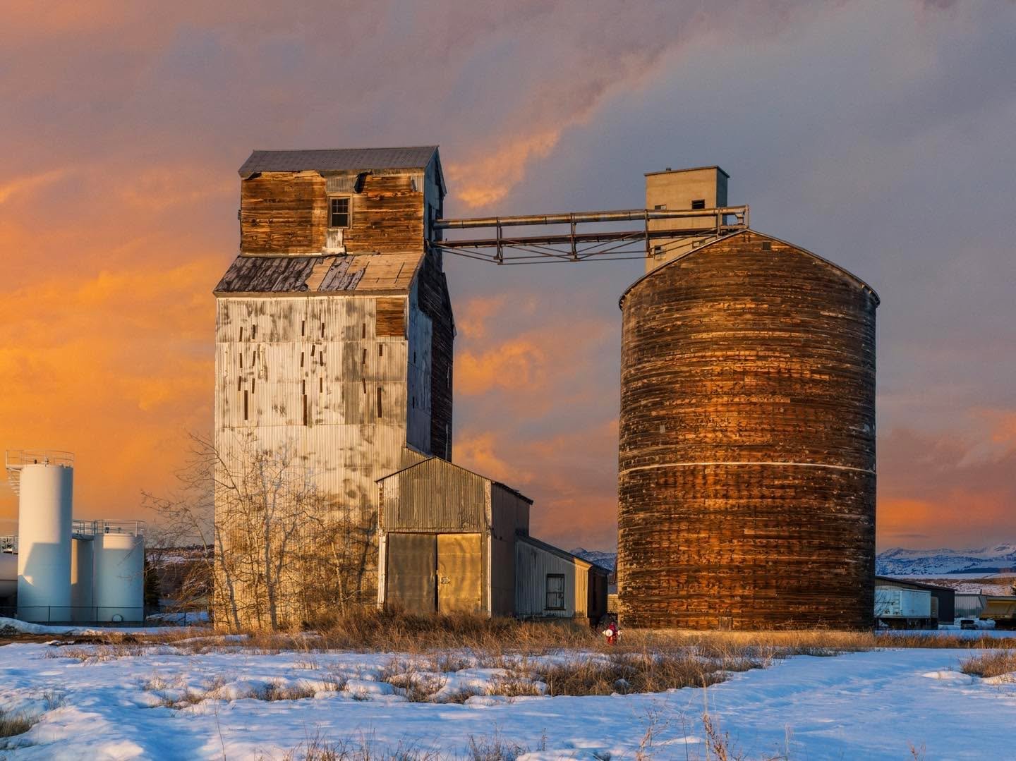 Historic grain elevators add an impressive skyline to a small community, Tetonia, in eastern Idaho. Built along a rail line that has been removed, along with.another elevator nearby, they created a hub for farmers in the region. There have been a few suggestion for repurposing them, but to date they are unused and in danger of decay.